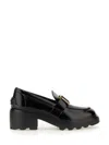 Tod's Shiny Leather Logo Buckle Chunky Loafers In Black