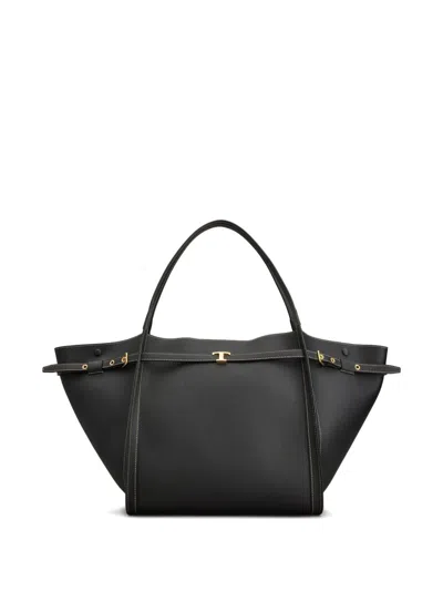 Tod's Calfskin Leather Tote Bag In Black