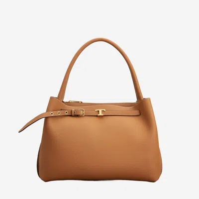 Tod's Calfskin Leather With Logo Hardware Shoulder Bag In Brown