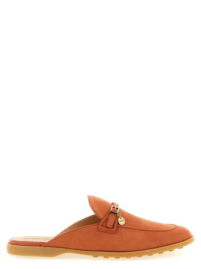 Tod's Calfskin Nubuck Mule In Orange