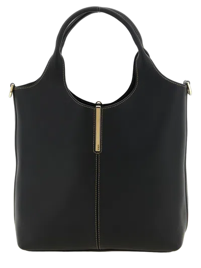 Tod's Calfskin Tote Bag In Black