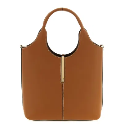 Tod's Calfskin With Contrasting Stitch Detail Tote Bag  Brown