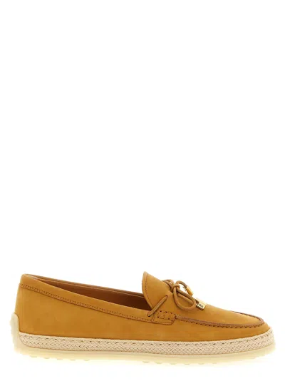 Tod's Calfskin With Raffia Sole Loafer In Brown