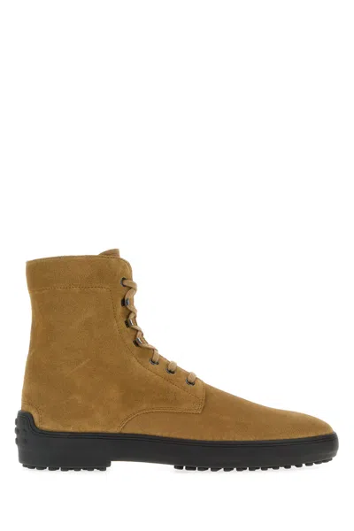 Tod's Camel Suede Ankle Boots In Brown
