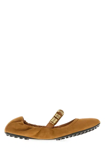 Tod's Camel Suede Ballerinas In Brown