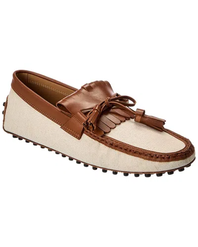 Tod's Canvas & Leather Loafer In Brown