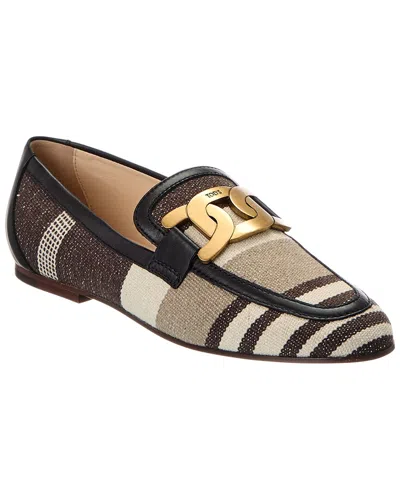 Tod's Canvas & Leather Loafer In Brown