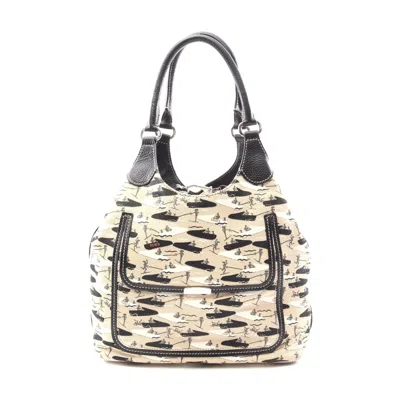Tod's Canvas Leather Handbag Beige/black In Sand