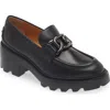 Tod's Lug Sole Loafers With Metal Chain Detail In Nero