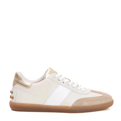 Tod's Cassetta Leather Cream Gold Sneakers In White