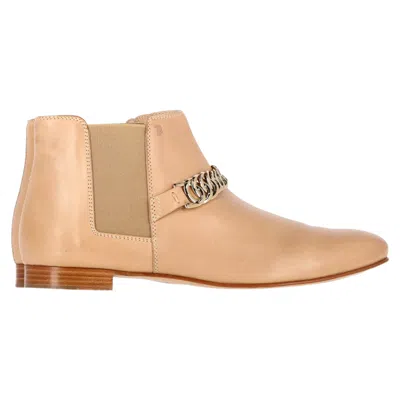 Tod's Chain Detail Ankle Boots In Brown Leather