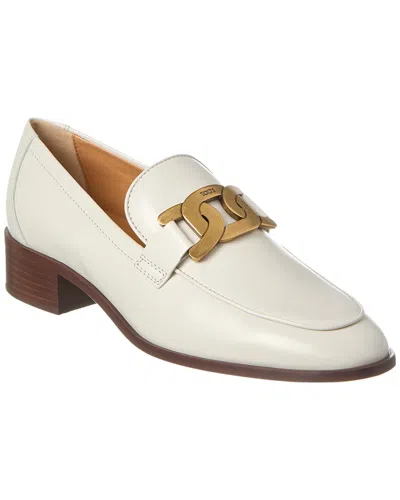 Tod's Chain Detail Leather Loafer In White