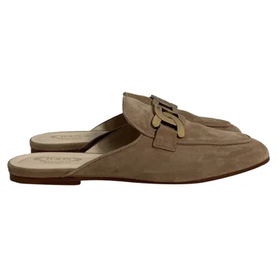 Tod's Chain-detail Mules In Beige Suede