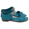 Tod's Chain Detail Sandals In Turquoise Leather In Multi