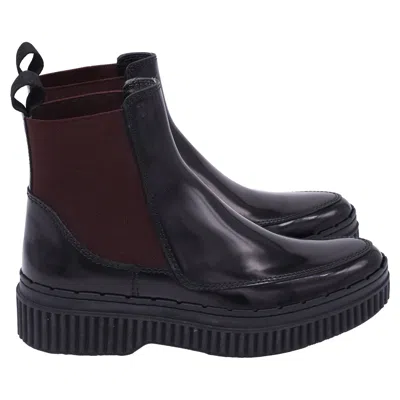 Tod's Chelsea Ankle Boots In Black And Burgundy Leather In Brown