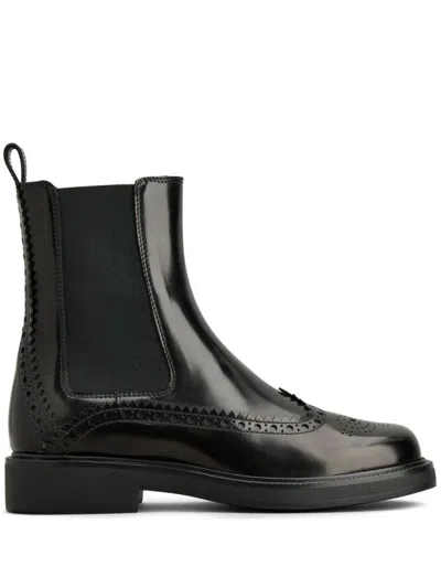 Tod's Black Chelsea Boots With Perforations In Leather Woman