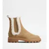Tod's Shearling-trimmed Suede Chelsea Boots In Brown