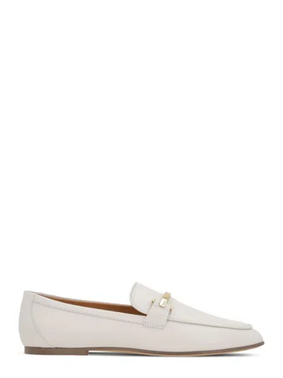 Tod's White Calfskin Moccasin With Gold Bar And Velcro Closure In Multi