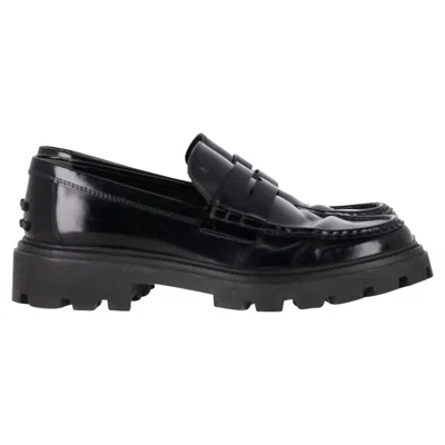 Tod's Chunky Penny Loafers In Black Leather