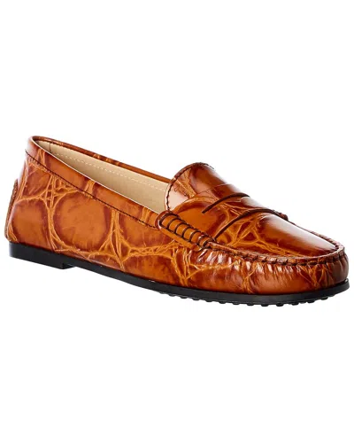 Tod's City Gommino Croc-embossed Leather Loafer In Orange