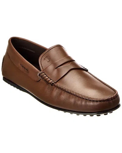 Tod's City Gommino Leather Driver In Brown