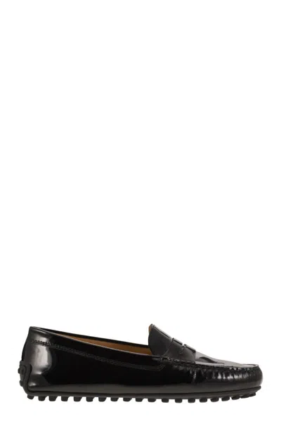 Tod's City Gommino Moccasin In Glossy Leather In Black