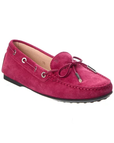 Tod's Logo Gommino Suede Moccasin In Pink