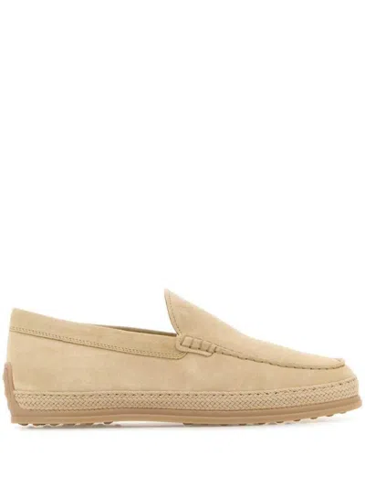 Tod's Cord Weaving Slip-on Suede Loafers Shoes In Nude & Neutrals
