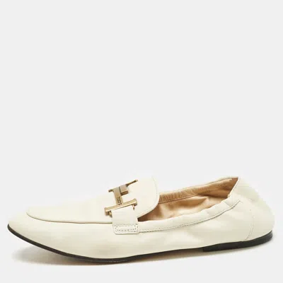 Tod's Cream Leather Double T Loafers In White