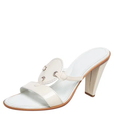 Tod's Cream Patent Leather Open Toe Slide Sandals In White