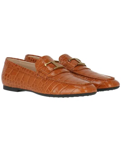 Tod's Croc-embossed Leather Loafer In Brown
