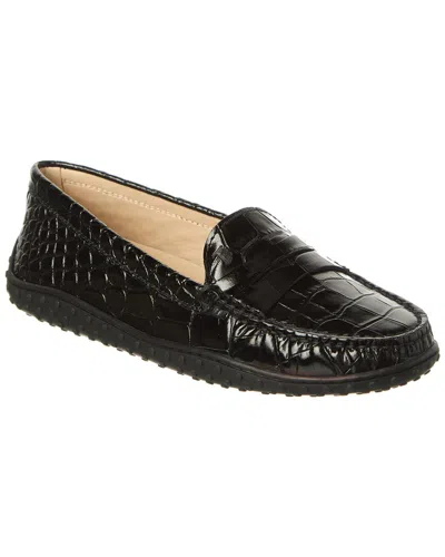 Tod's Croc-embossed Leather Loafer In Black