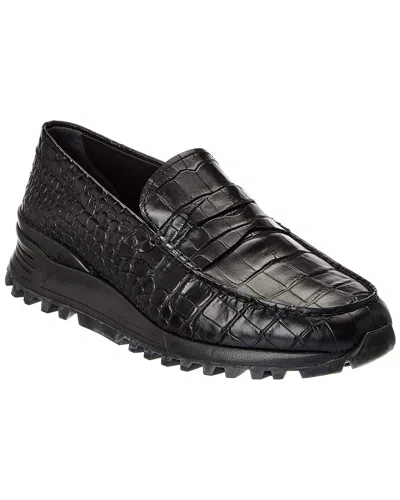 Tod's Croc-embossed Leather Loafer In Black