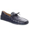 Tod's Croc-embossed Leather Loafer In Blue