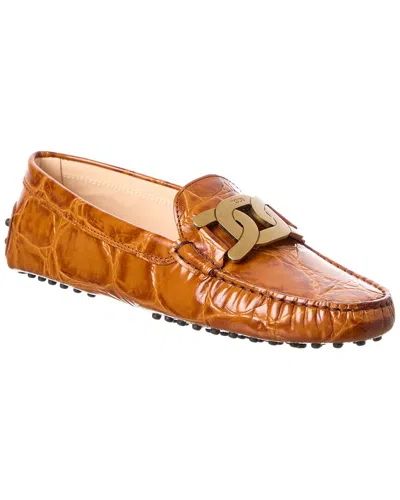 Tod's Croc-embossed Leather Loafer In Brown