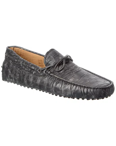 Tod's Croc-embossed Leather Loafer In Gray