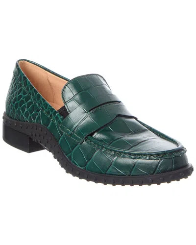 Tod's Croc-embossed Leather Loafer In Green