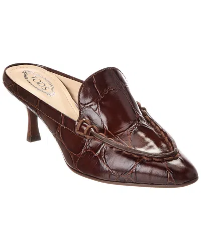 Tod's Croc-embossed Leather Mule In Red