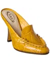 Tod's Croc-embossed Leather Mule In Yellow