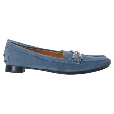 Tod's Crystal Embellishments Loafers In Blue Suede