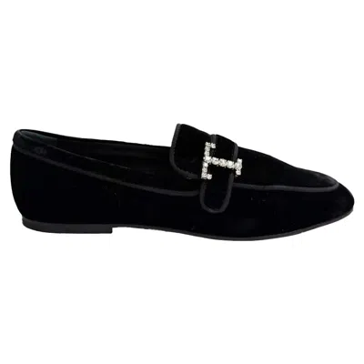 Tod's Crystal-embellished Loafers In Black Velvet