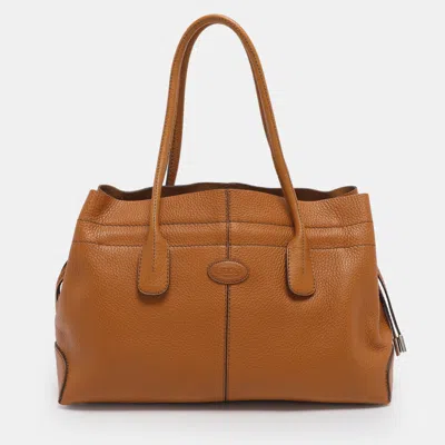 Tod's D Bag Media Tan Leather Tote In Brown