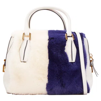 Tod's D Cube Bauletto Fur Leather Bowler Bag In Blue