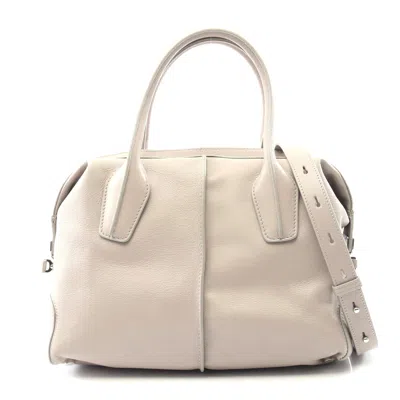 Tod's D-styling Leather Handbag Beige In Neutral