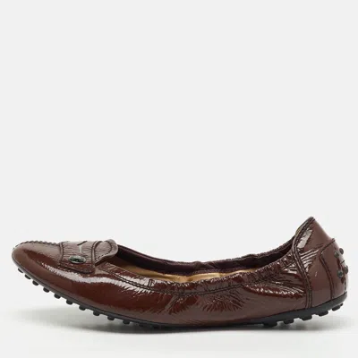 Tod's Dark Brown Patent Leather Scrunch Ballet Flats In Multi