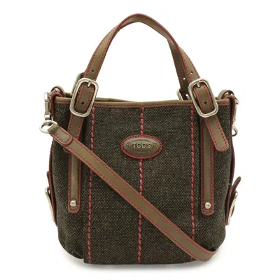 Pre-owned Tod's Dark Brown Pink Fabric Leather Shoulder Bag Tote Bag () In Dark Brown, Pink