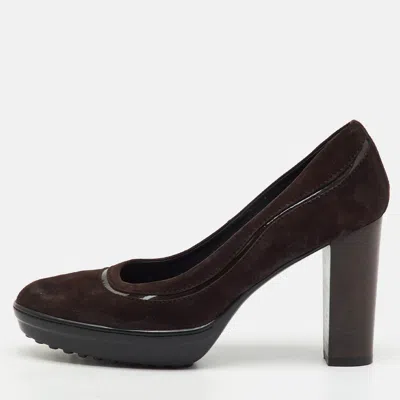 Tod's Dark Brown Suede Round Toe Platform Pumps