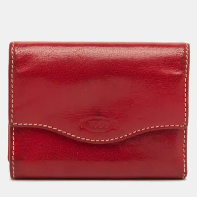 Tod's Dark Red Leather Flap Compact Wallet