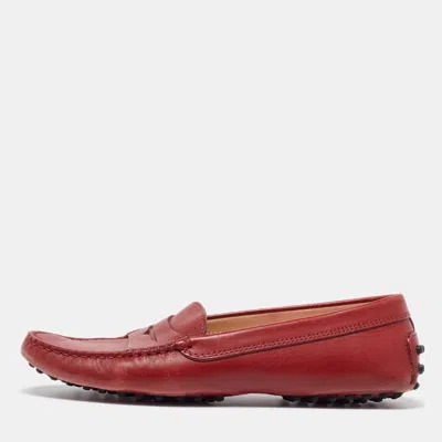 Tod's Dark Red Leather Penny Loafers