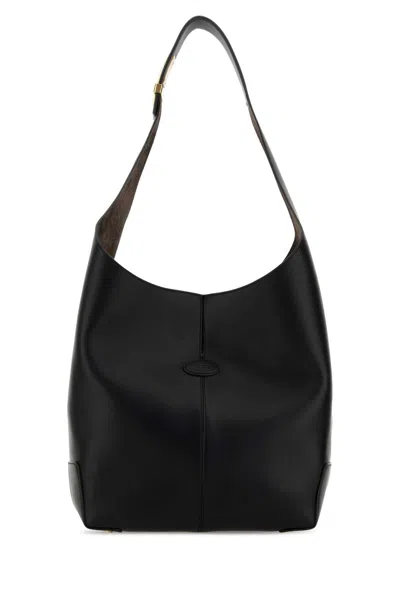 Tod's Black Leather Tod S Di Bag Folio Bucket Nero Borse A Mano